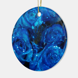 Romantische Liebe Blue Glitzer Glamour Rose Keramik Ornament
