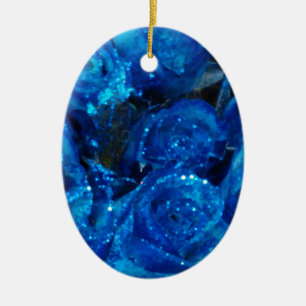 Romantische Liebe Blue Glitzer Glamour Rose Keramik Ornament