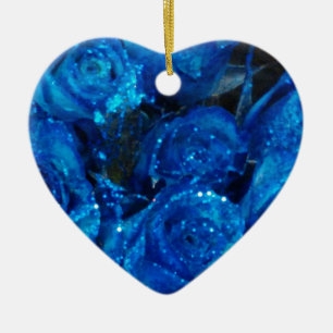Romantische Liebe Blue Glitzer Glamour Rose Keramikornament