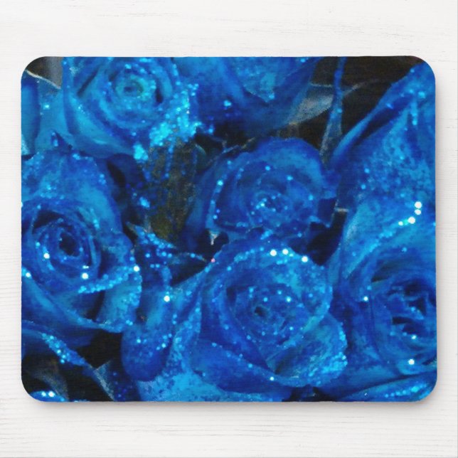 Romantische Liebe Blue Glitzer Glamour Rose Mousepad (Vorne)