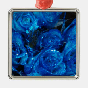 Romantische Liebe Blue Glitzer Glamour Rose Ornament Aus Metall