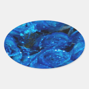 Romantische Liebe Blue Glitzer Glamour Rose Ovaler Aufkleber