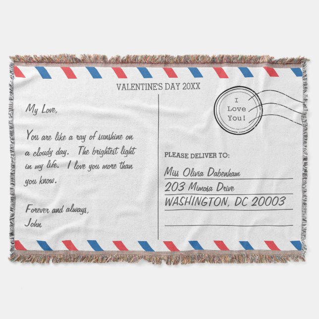 Romantische Liebe Brief Postkarte Valentinstag Decke (Vorderseite)