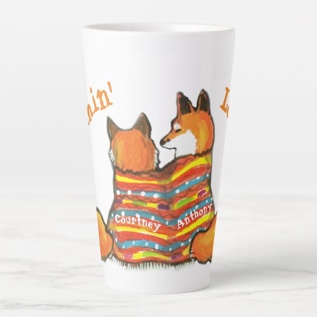 Romantische Liebe Fox Foxes W/Individuellen Namens Milchtasse (Vorderseite)