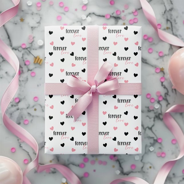 Romantische Liebe für immer rosa und schwarze Herz Geschenkpapier (Von Creator hochgeladen)