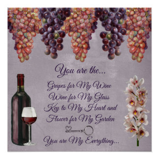 Romantische Liebe Gedicht in Purle mit Trauben Poster