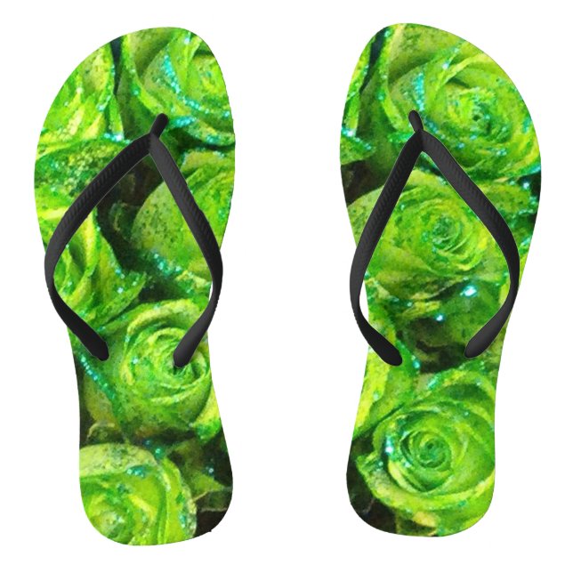Romantische Liebe Green Glitzer Rose Flip Flops (Fußbett)