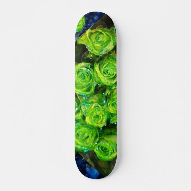Romantische Liebe Green Glitzer Rose Skateboard (Vorne)