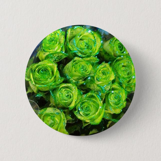 Romantische Liebe Grüne Valentine Glitzer Rose Button (Vorderseite)