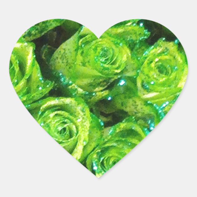 Romantische Liebe Grüne Valentine Glitzer Rose Herz-Aufkleber (Vorderseite)