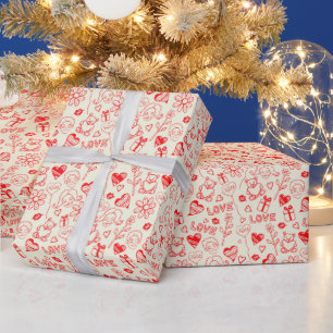 Romantische Liebe Herz und Doodles Geschenk Geschenkpapier