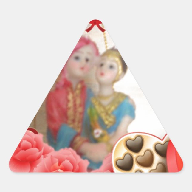 Romantische Liebe Herzens Kunstdruckerei Dreieckiger Aufkleber (Vorderseite)