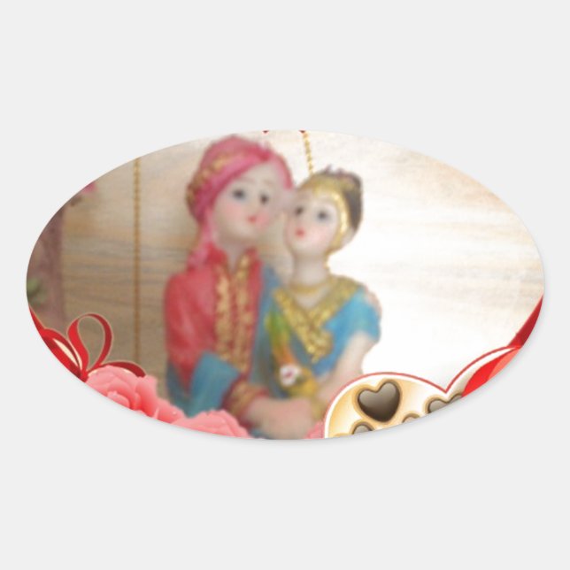 Romantische Liebe Herzens Kunstdruckerei Ovaler Aufkleber (Vorderseite)