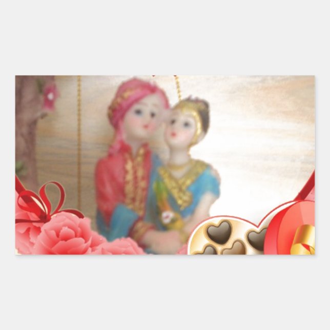 Romantische Liebe Herzens Kunstdruckerei Rechteckiger Aufkleber (Vorderseite)
