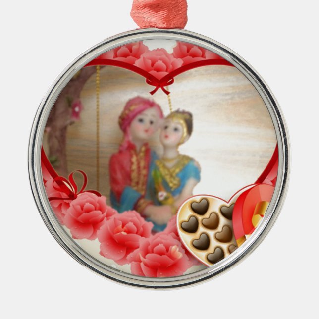 Romantische Liebe Herzens Kunstdruckerei Silbernes Ornament (Vorne)