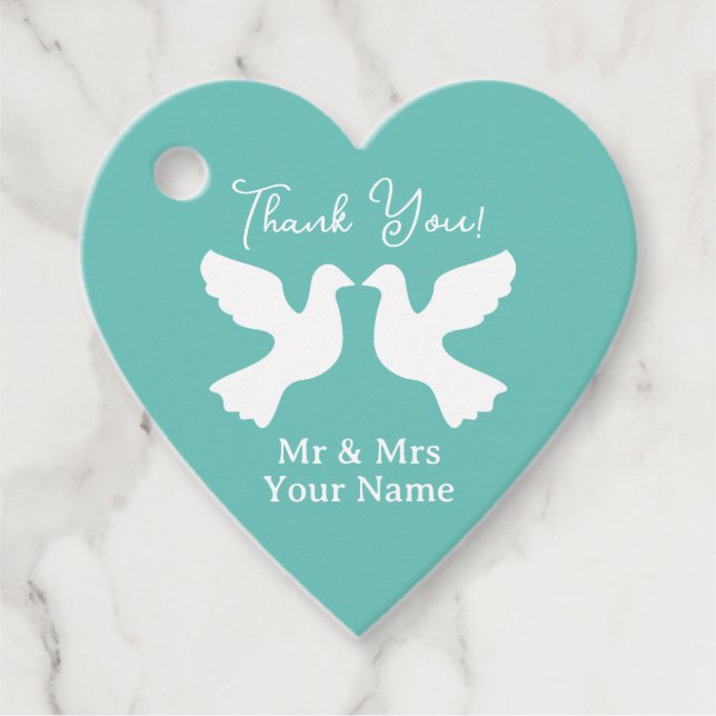 Romantische Liebe Herzturteltauben Hochzeit danke Geschenkanhänger (Vorderseite)