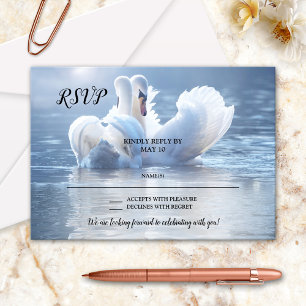 Romantische Liebe Lake Swan Wedding RSVP Card Einladung