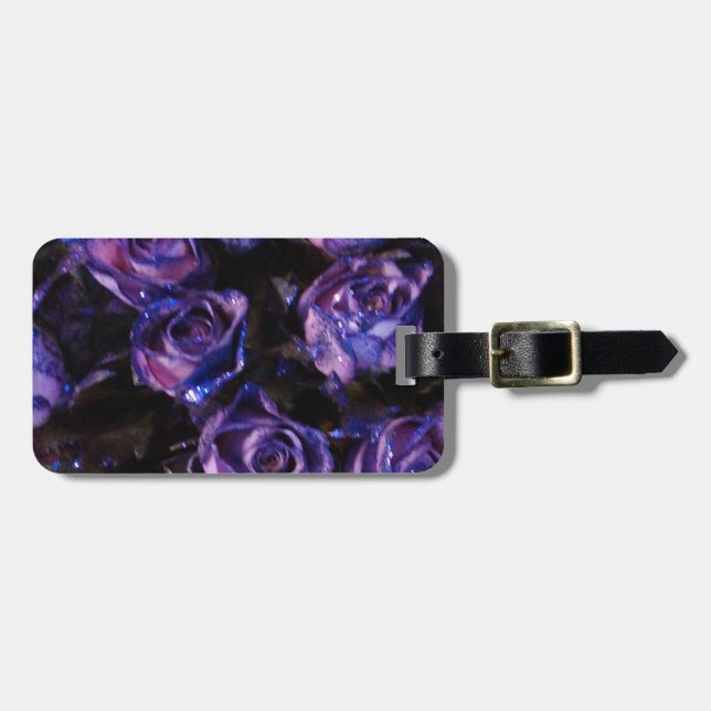 Romantische Liebe Lila Valentine Glitzer Rose Gepäckanhänger (Vorderseite horizontal)