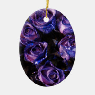 Romantische Liebe Lila Valentine Glitzer Rose Keramik Ornament