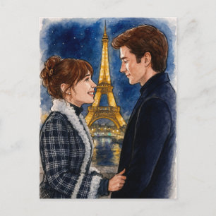 Romantische Liebe Paris Man Watercolor Postcard Postkarte