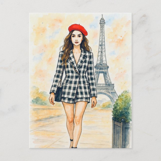 Romantische Liebe Paris Man Watercolor Postcard Postkarte (Vorderseite)
