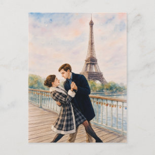 Romantische Liebe Paris Mann Frau Aquarell Postkar Postkarte