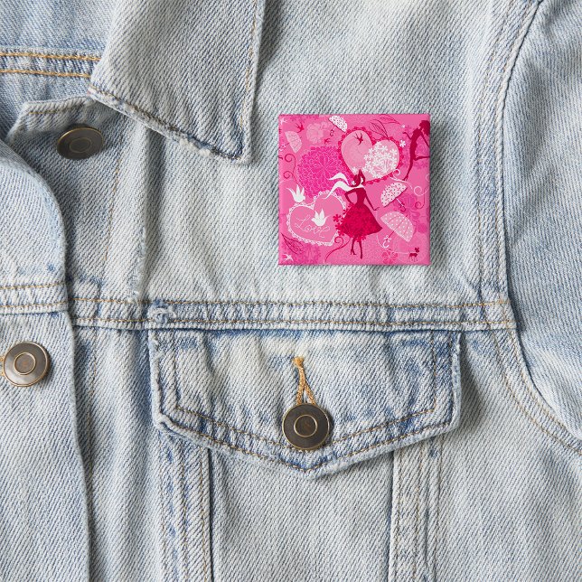 Romantische Liebe Silhouette Muster Rosa Herzen Button (Von Creator hochgeladen)