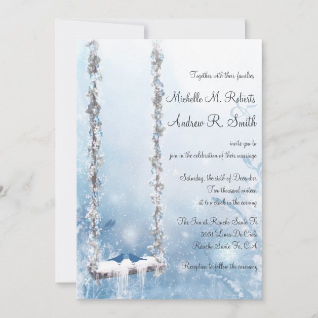 Romantische Liebe Swing Winter Wonderland Hochzeit Einladung (Vorderseite)