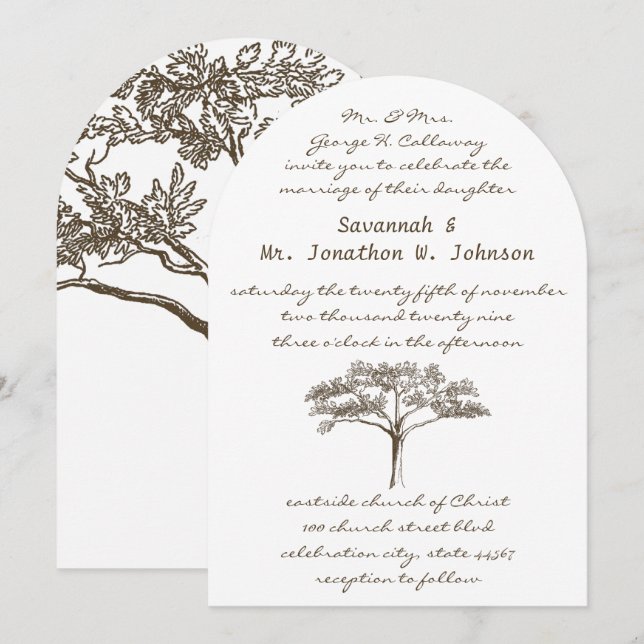 Romantische Liebe Tree Initials in Trunk Wedding Einladung (Vorne/Hinten)