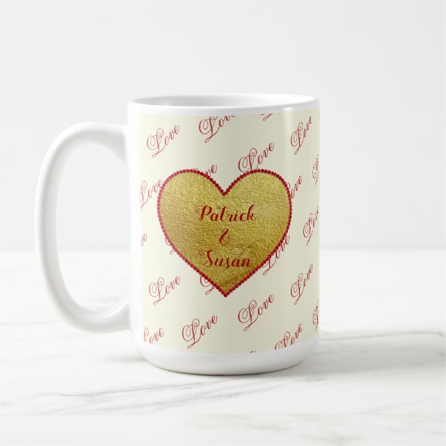 Romantische Liebe Typografie Rotes Herz Valentinst Kaffeetasse (Links)