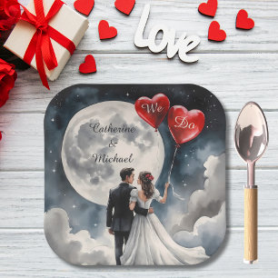 Romantische Liebe über Cloud Nine Märchenhochzeit Pappteller