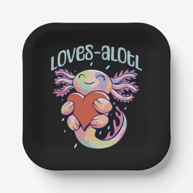 Romantische Lieben - fröhliches axolotl Pappteller (Vorderseite)