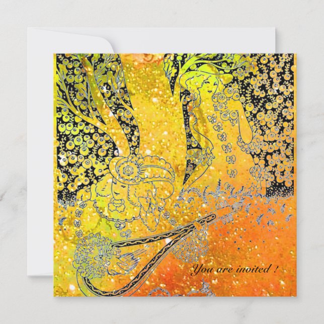 ROMANTISCHE LIEBER, ROMANCE IN GELBORANGEN GLITZER EINLADUNG (Vorderseite)