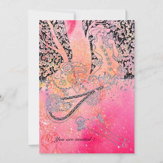 ROMANTISCHE LIEBER, ROMANCE IN PINK FUCHSIA GLITZE EINLADUNG (Vorderseite)