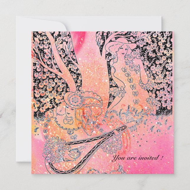 ROMANTISCHE LIEBER, ROMANCE IN PINK FUCHSIA GLITZE EINLADUNG (Vorderseite)