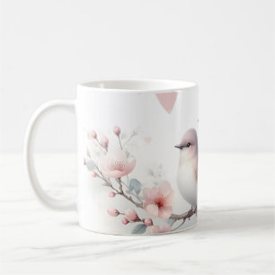 Romantische Liebesvögel Kirschblütenzweig Kaffeetasse