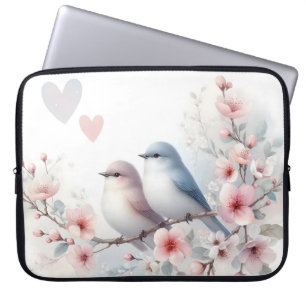 Romantische Liebesvögel Kirschblütenzweig Laptopschutzhülle