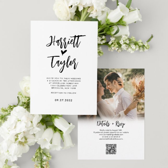 Romantische liebliche Herz-Script-Foto QR Code Hoc Einladung (Von Creator hochgeladen)