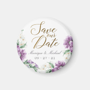 Romantische Lila Aquarellblume Save the Date Magnet