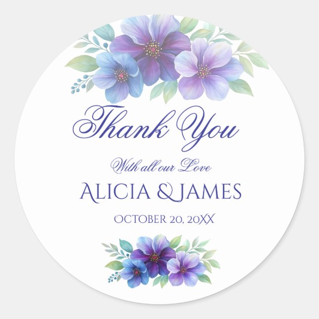 Romantische Lila Blaue Botanische Wasserfarbenhoch Runder Aufkleber (Vorderseite)