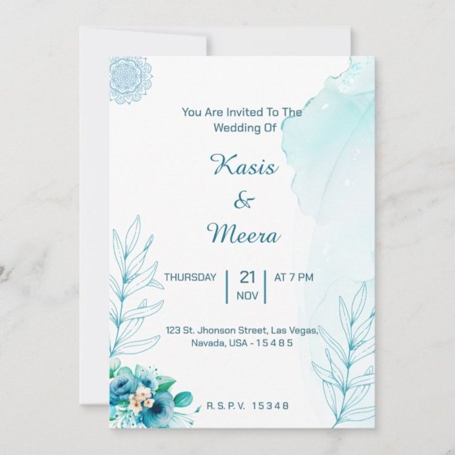 Romantische lila Blume Hochzeit in Urlaubsort Einladung (Blue floral watercolor wedding invitation card for you may have a bluish and elegant married life)