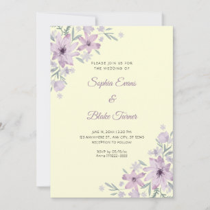 Romantische lila Blumen Florale gelbe Hochzeit Einladung