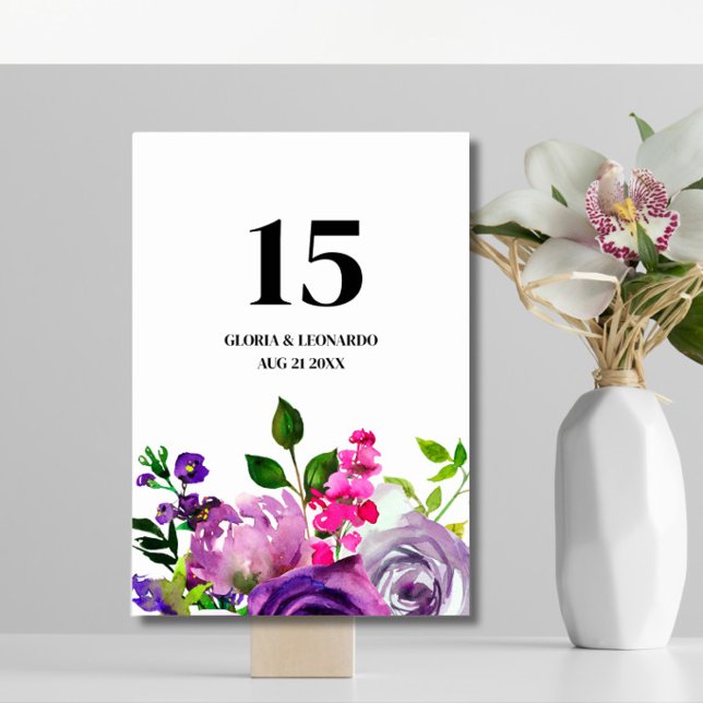 Romantische lila Blumen Hochzeit  Tischnummer (Von Creator hochgeladen)