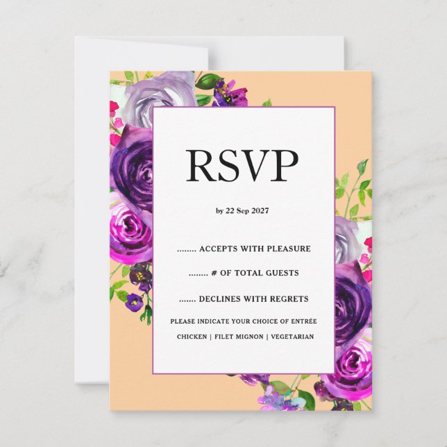 Romantische Lila Blumenhochzeit RSVP Karte (Vorderseite)
