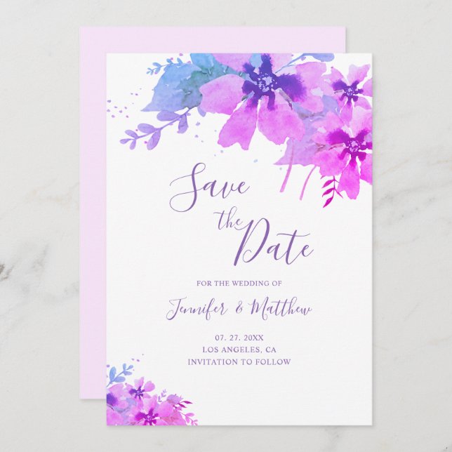 Romantische Lila Blumenhochzeit Sichern Sie die Da Save The Date (Vorne/Hinten)