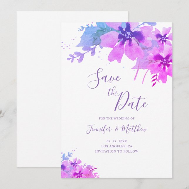 Romantische Lila Blumenhochzeit Sichern Sie die Da Save The Date (Vorne/Hinten)