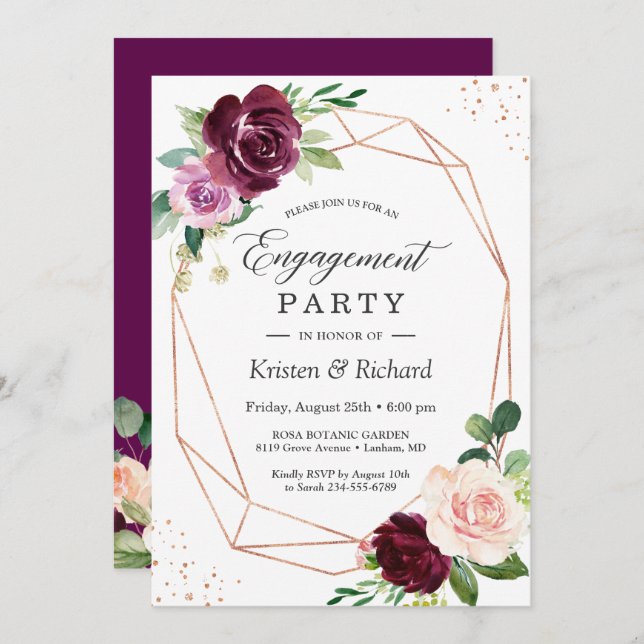 Romantische Lila Blush-Floral Engagement Party Einladung (Vorne/Hinten)