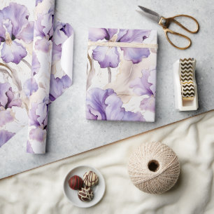 Romantische Lila Creme Iris Brautparty Geschenkpapier