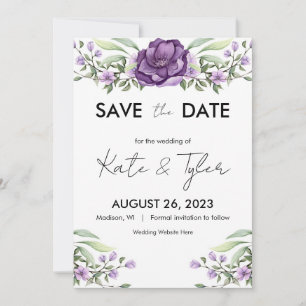 Romantische Lila Flora und Fauna Save the Date Einladung