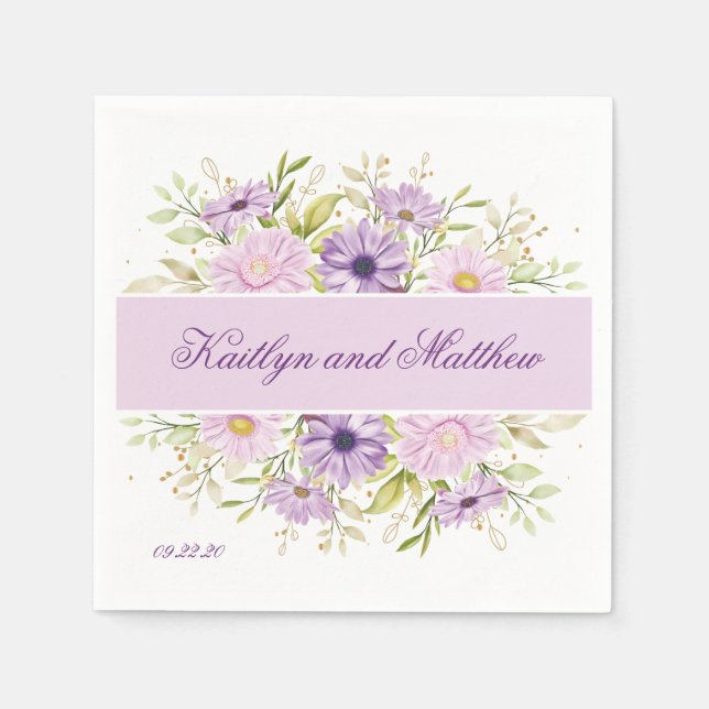 Romantische Lila Hochzeit Serviette (Vorderseite)